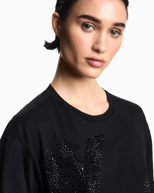jersey T-shirt with rhinestone eagle