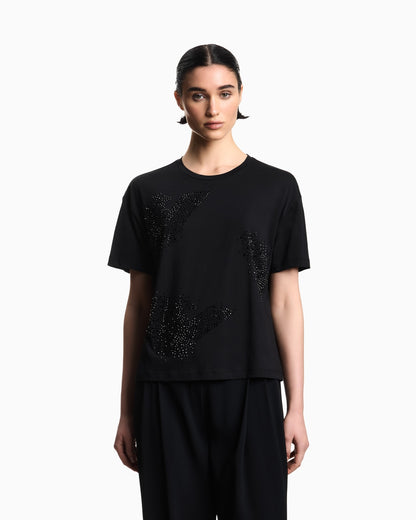 jersey T-shirt with rhinestone eagle