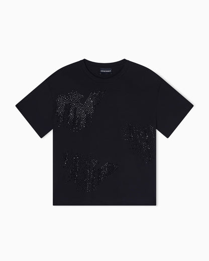 jersey T-shirt with rhinestone eagle