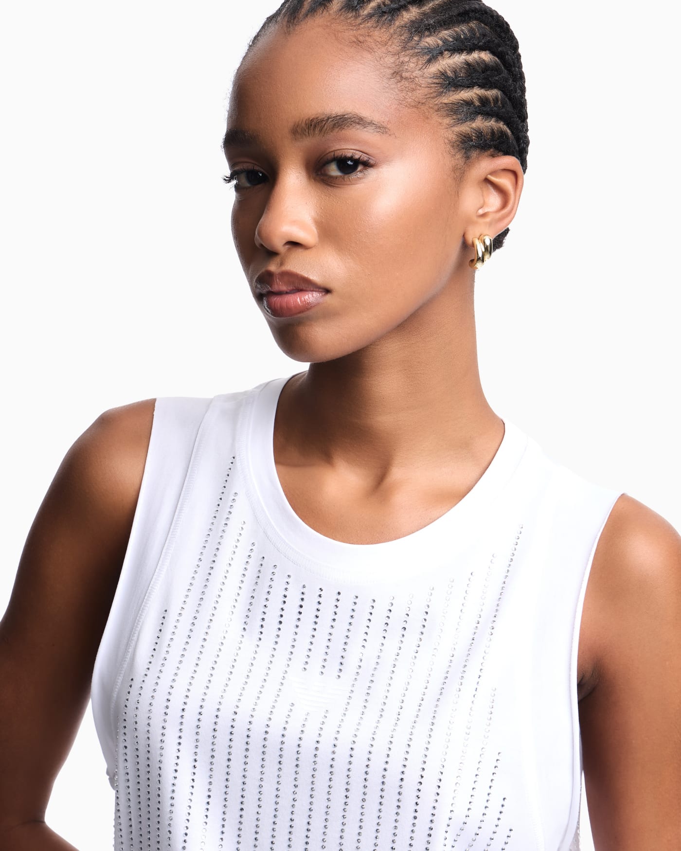 Mercerised tank top with rhinestones