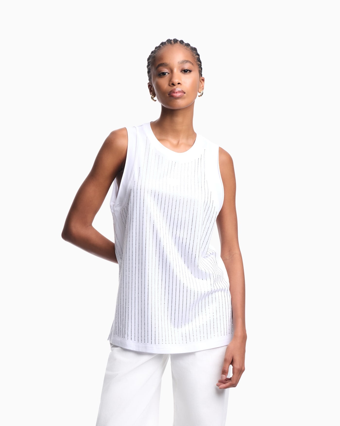 Mercerised tank top with rhinestones