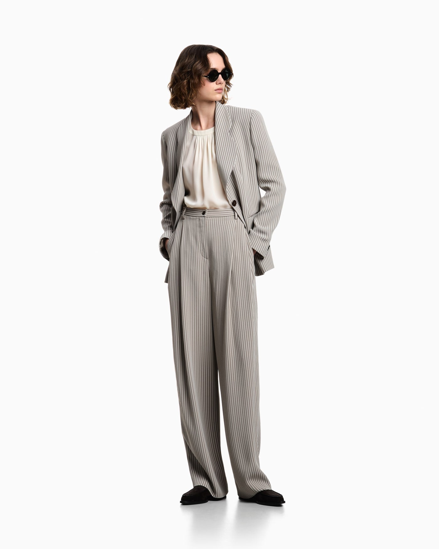 Icon striped fluid crêpe darted trousers