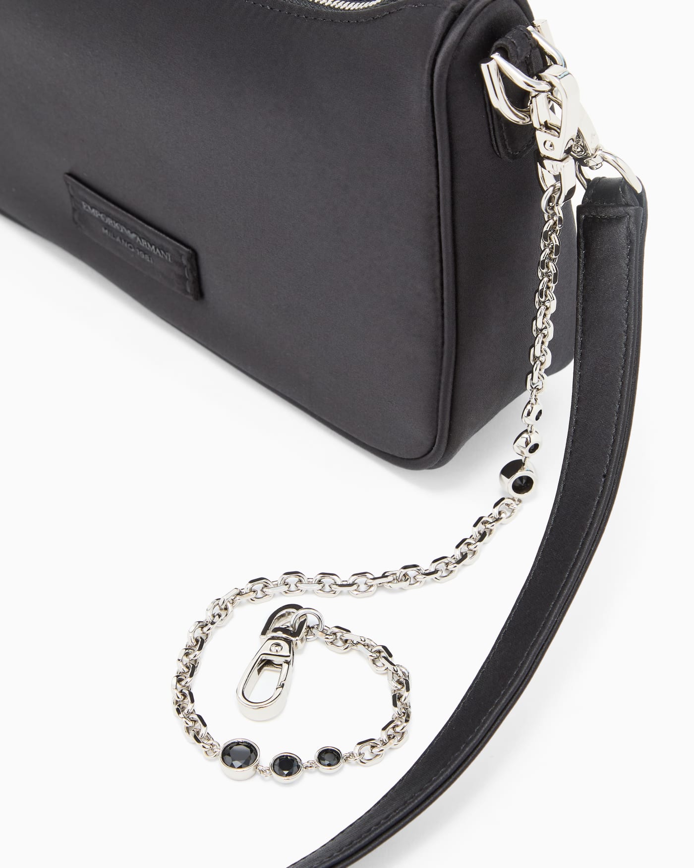 Satin shoulder bag with chain strap