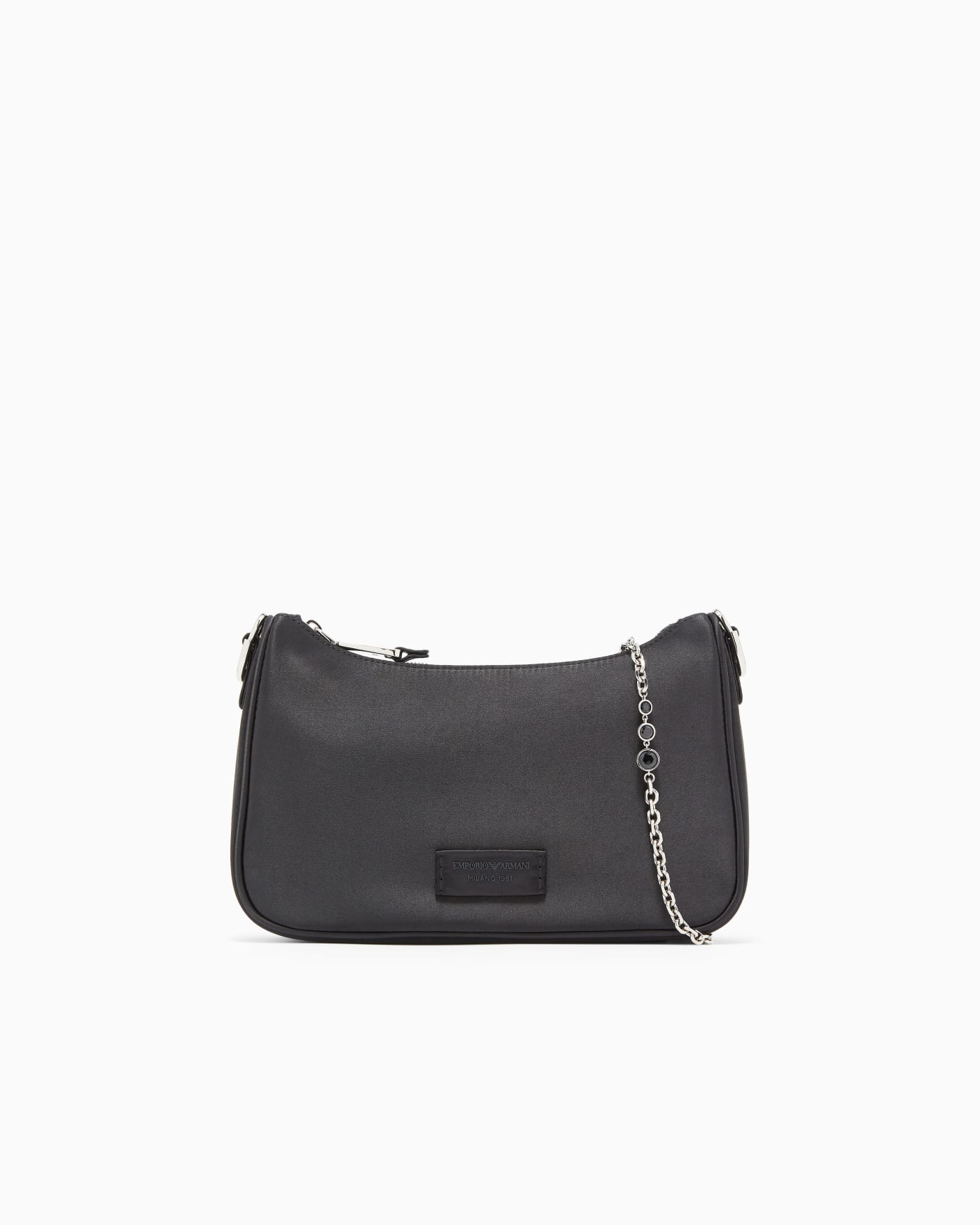 Satin shoulder bag with chain strap