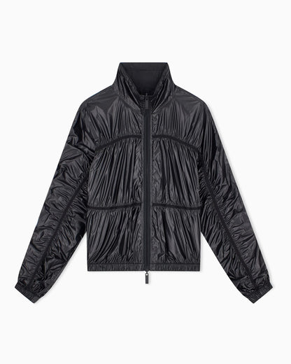 Reversible blouson jacket with matte and shiny finishes