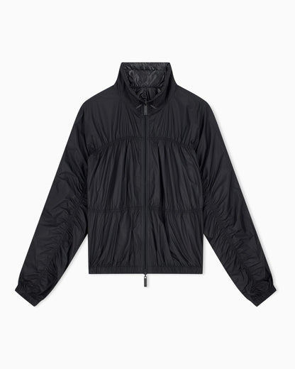 Reversible blouson jacket with matte and shiny finishes