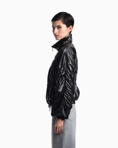 Reversible blouson jacket with matte and shiny finishes