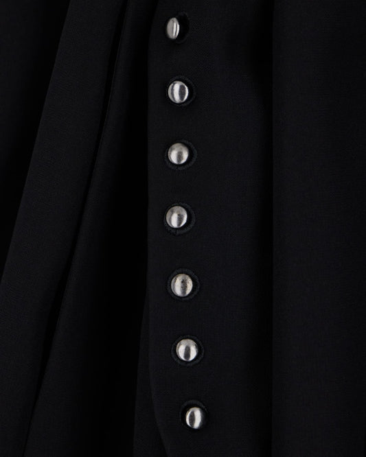 Unlined wrap skirt in techno cady with metallic buttons