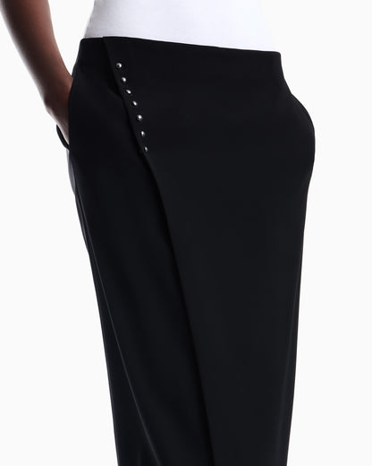Unlined wrap skirt in techno cady with metallic buttons