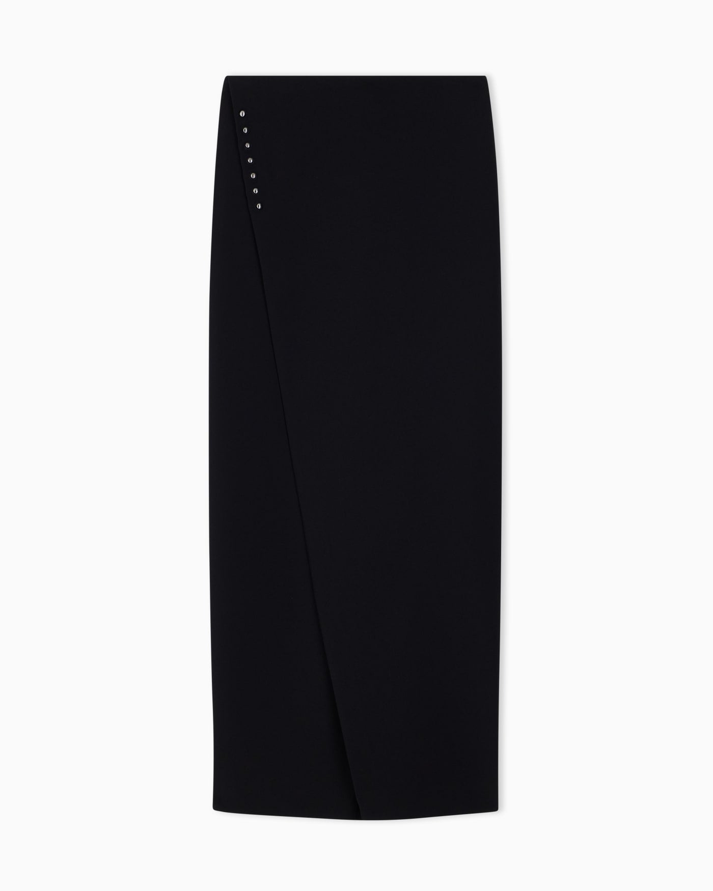 Unlined wrap skirt in techno cady with metallic buttons