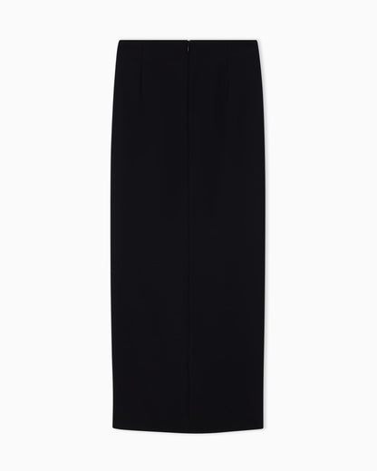 Unlined wrap skirt in techno cady with metallic buttons