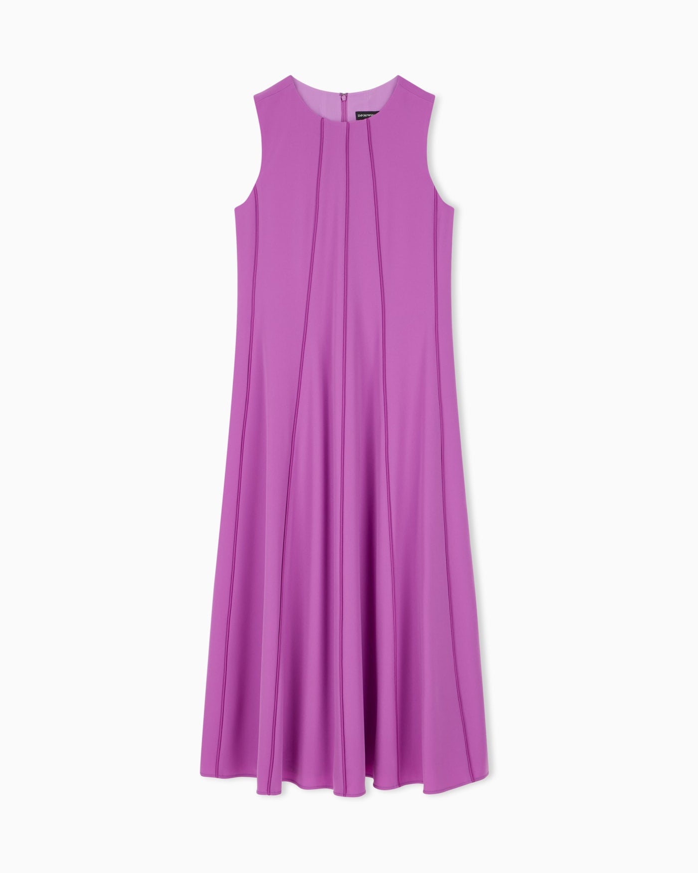 Sleeveless dress in techno cady with vertical piping