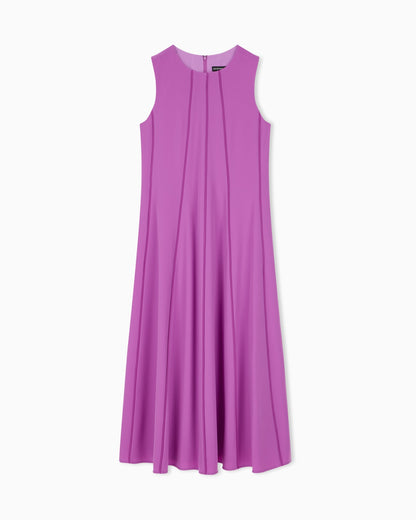 Sleeveless dress in techno cady with vertical piping