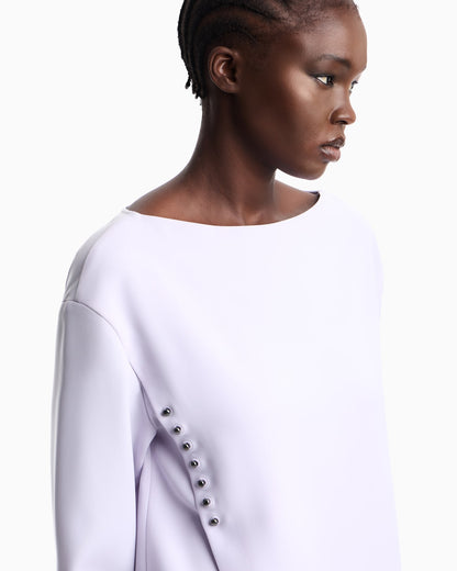 Unlined top in techno cady with stud rivets and buttonholes