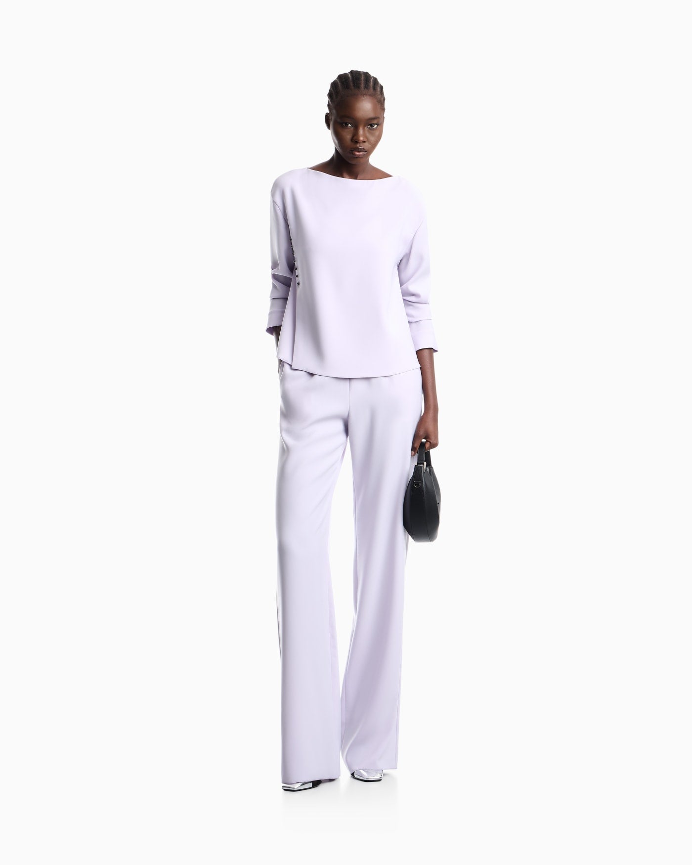 Unlined top in techno cady with stud rivets and buttonholes