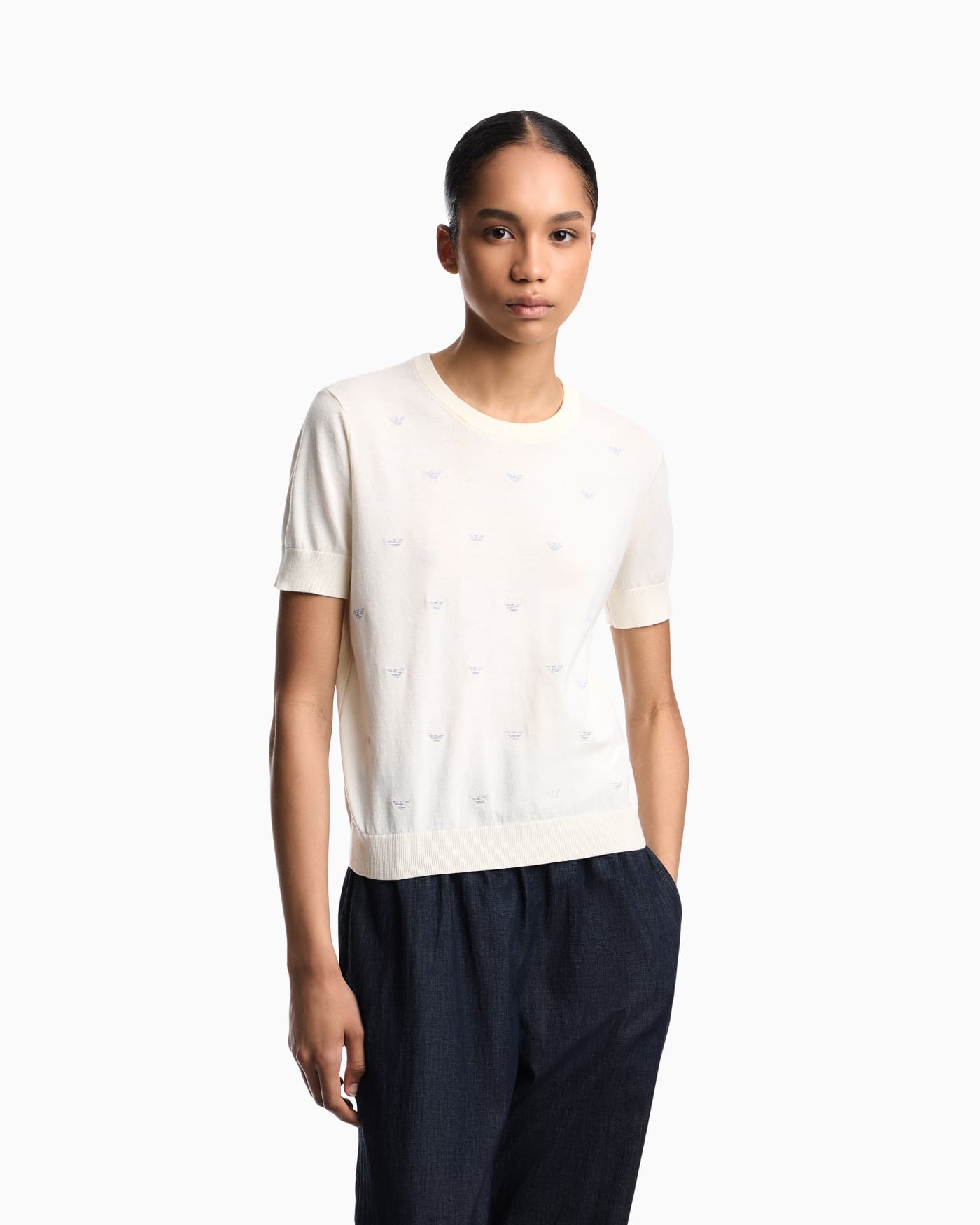 Jumper with all-over micro eagle embroidery