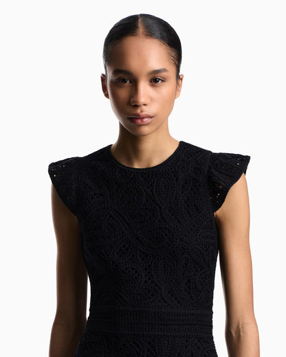 Dress in macramé-effect Cornely embroidered fabric