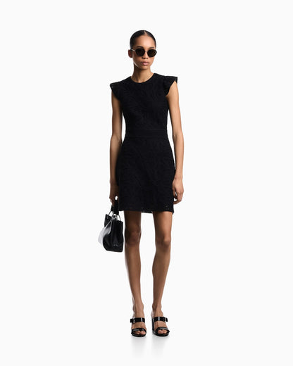 Dress in macramé-effect Cornely embroidered fabric
