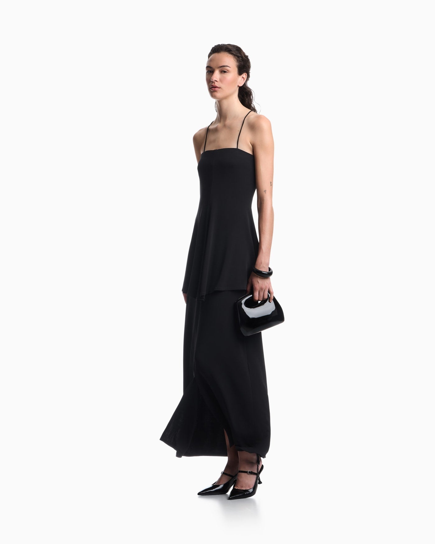 Two-piece effect crêpe dress in stretch viscose