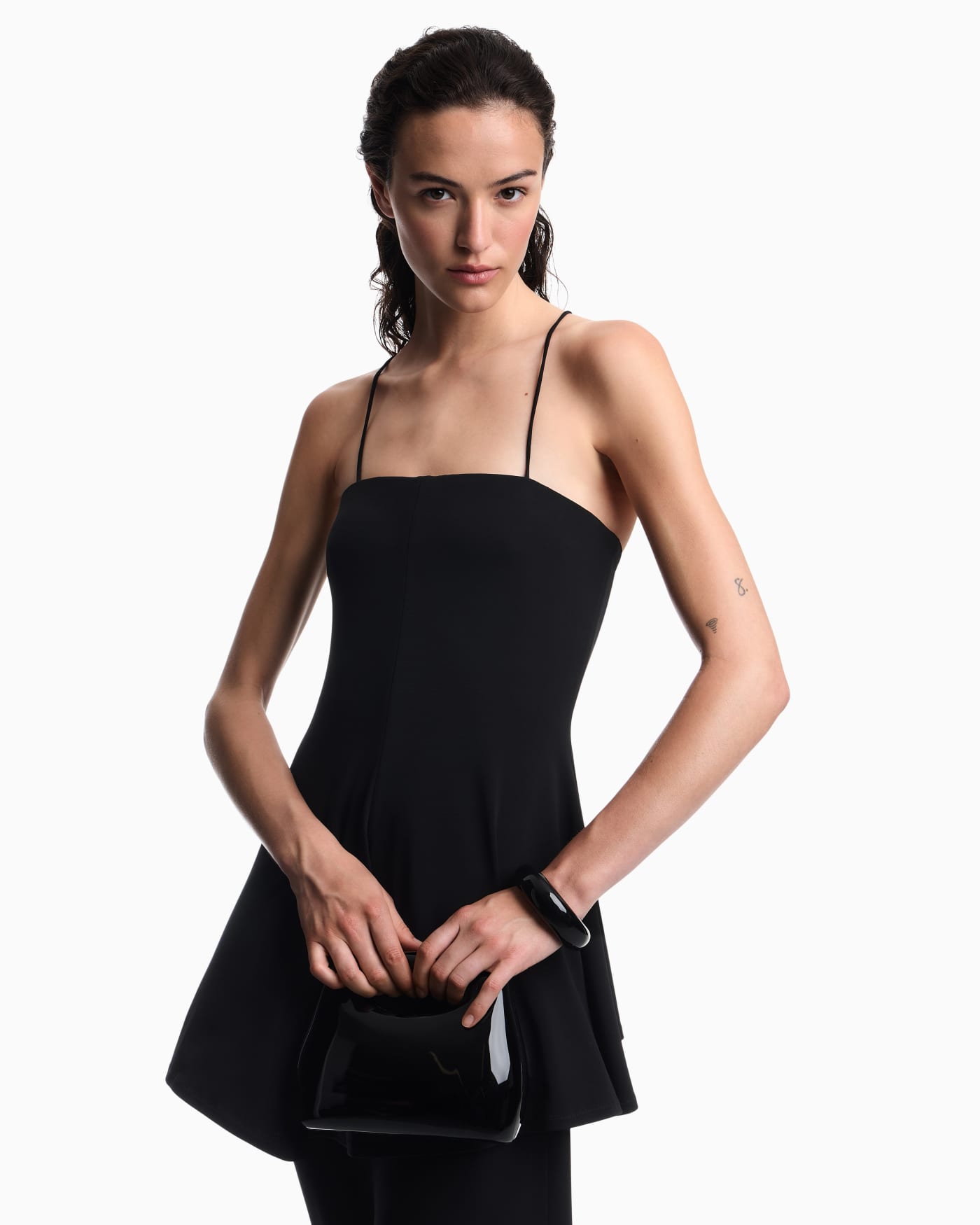 Two-piece effect crêpe dress in stretch viscose