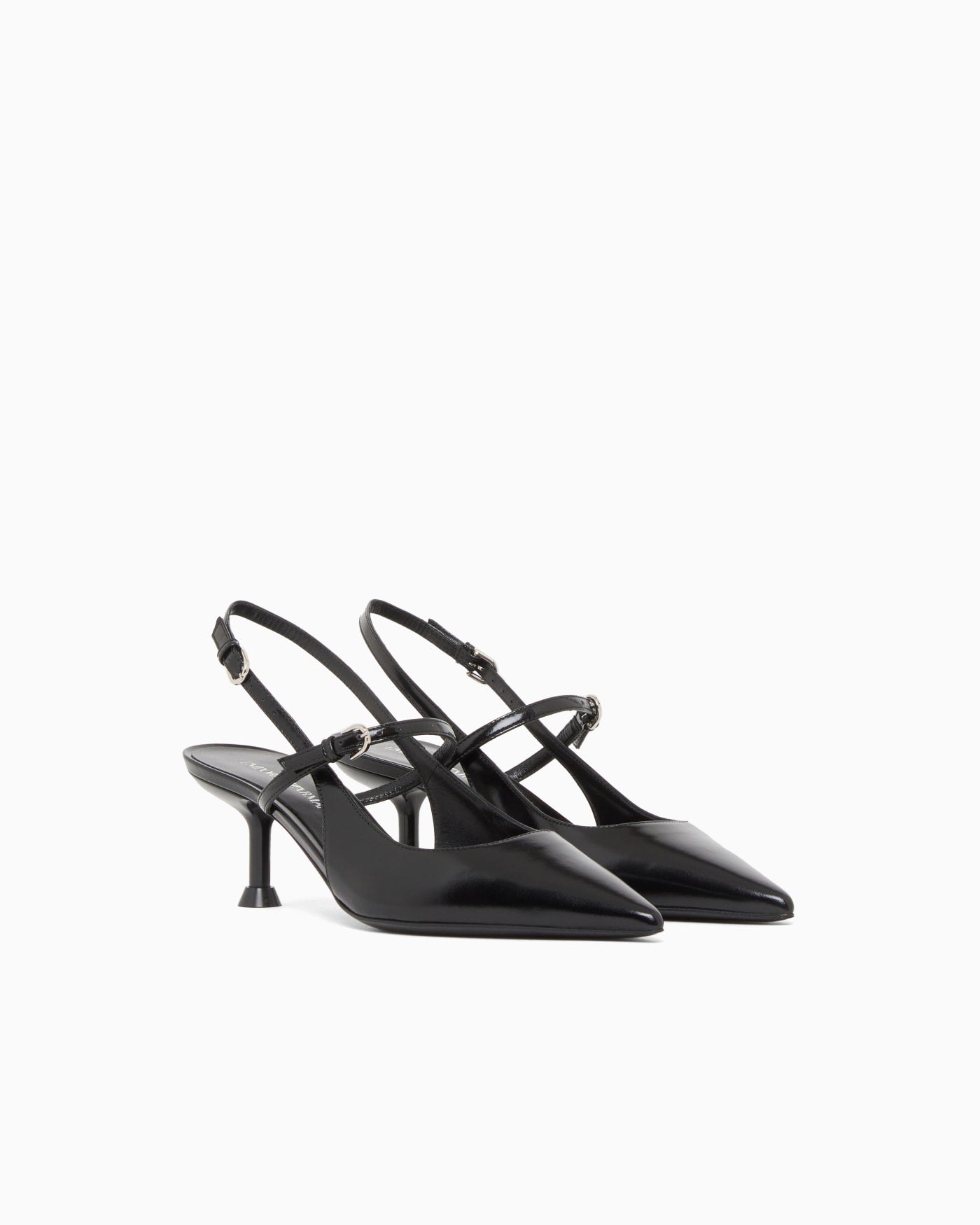 Shiny polished leather slingback court shoes