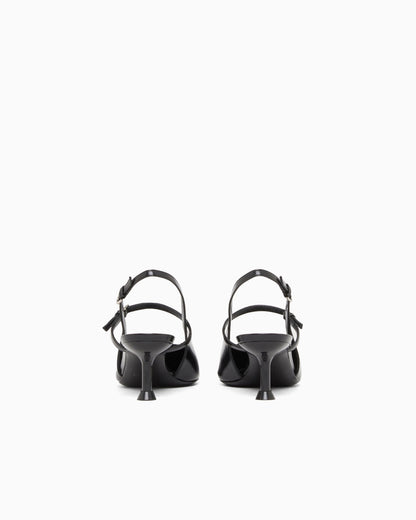 Shiny polished leather slingback court shoes
