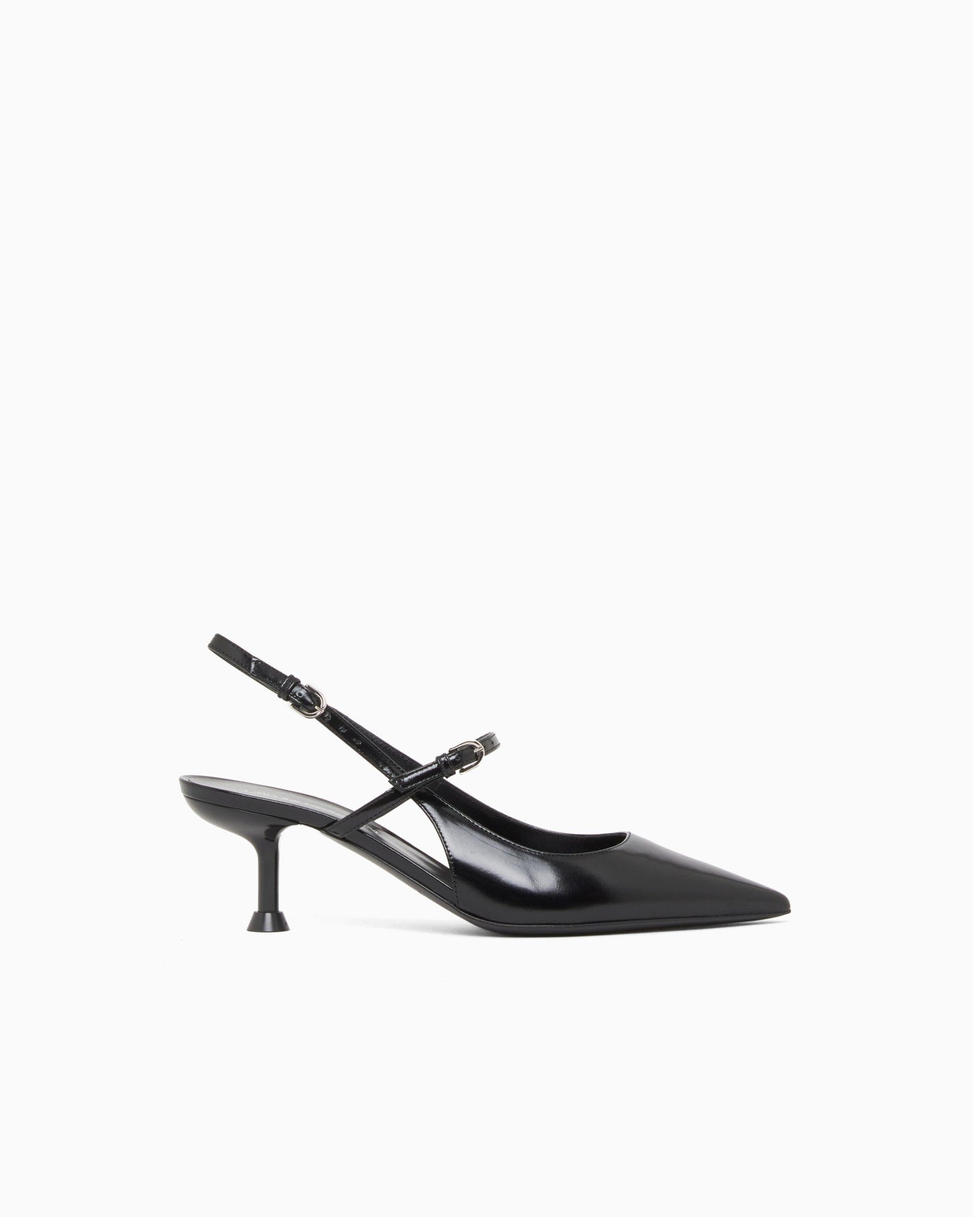 Shiny polished leather slingback court shoes