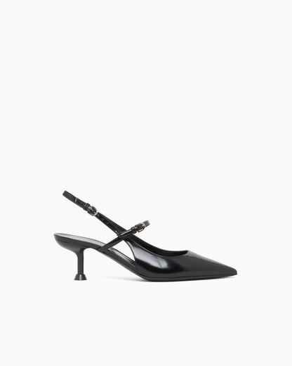 Shiny polished leather slingback court shoes