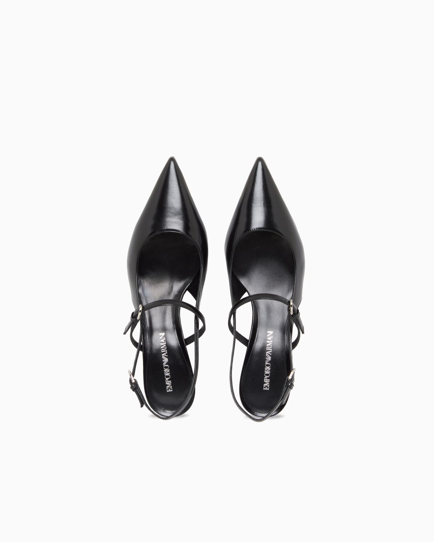 Shiny polished leather slingback court shoes