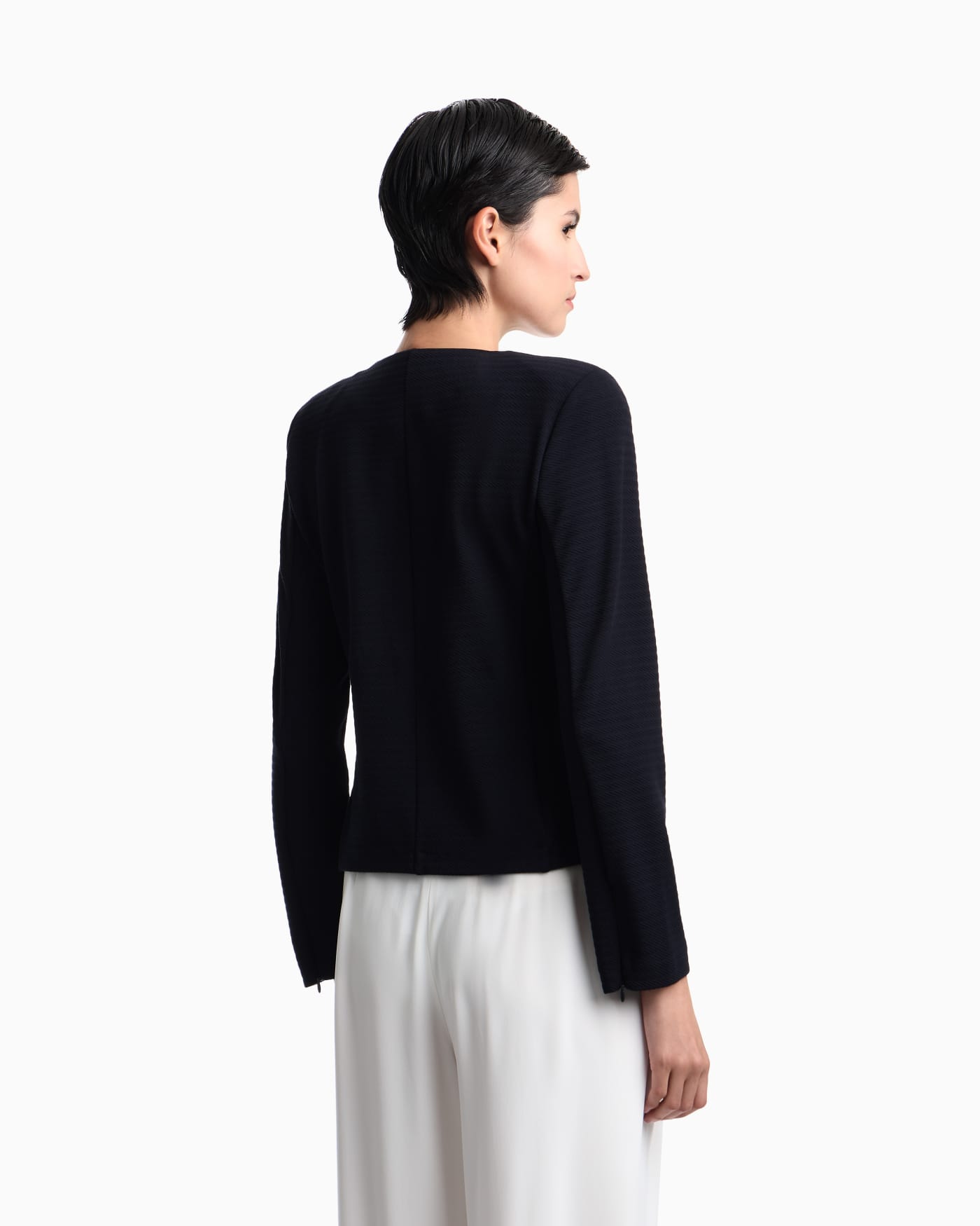 Slim-fit round-neck blazer in jacquard jersey with zipper