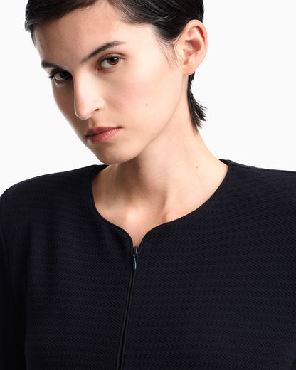 Slim-fit round-neck blazer in jacquard jersey with zipper