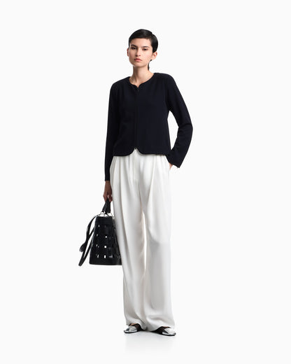 Slim-fit round-neck blazer in jacquard jersey with zipper