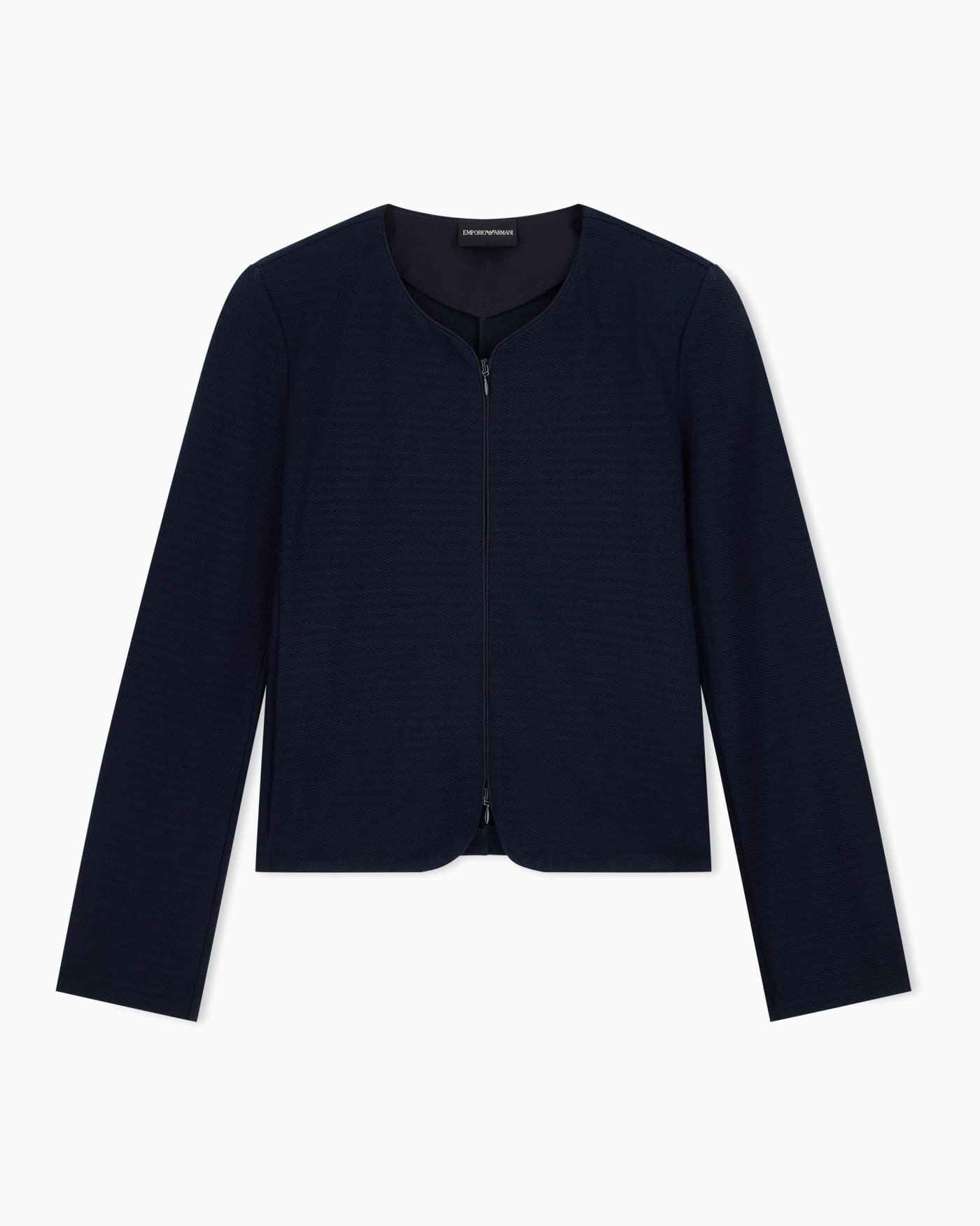 Slim-fit round-neck blazer in jacquard jersey with zipper