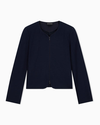 Slim-fit round-neck blazer in jacquard jersey with zipper