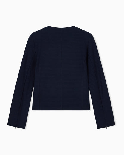 Slim-fit round-neck blazer in jacquard jersey with zipper