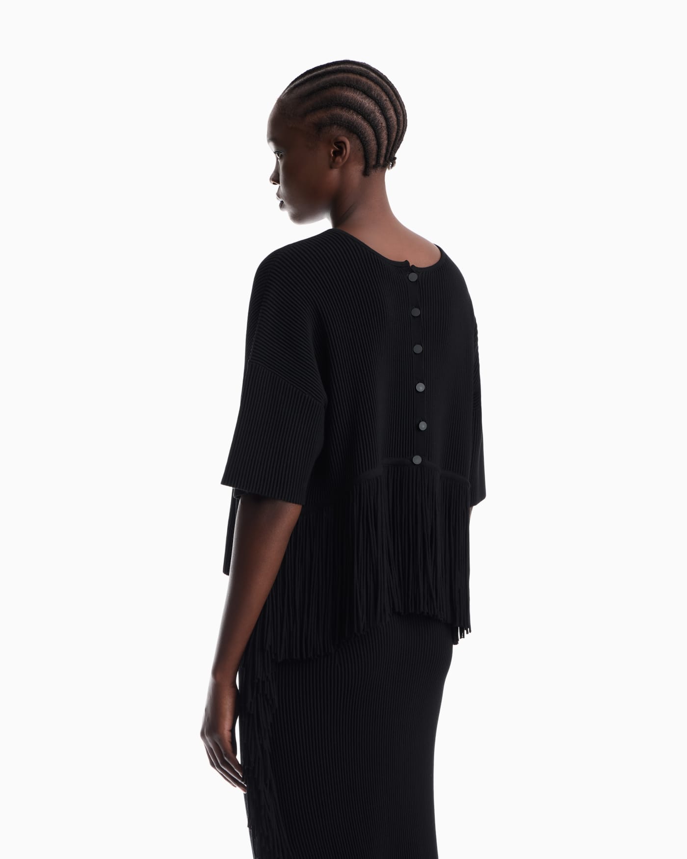 Cardigan in viscose ottoman with round neck and fringe