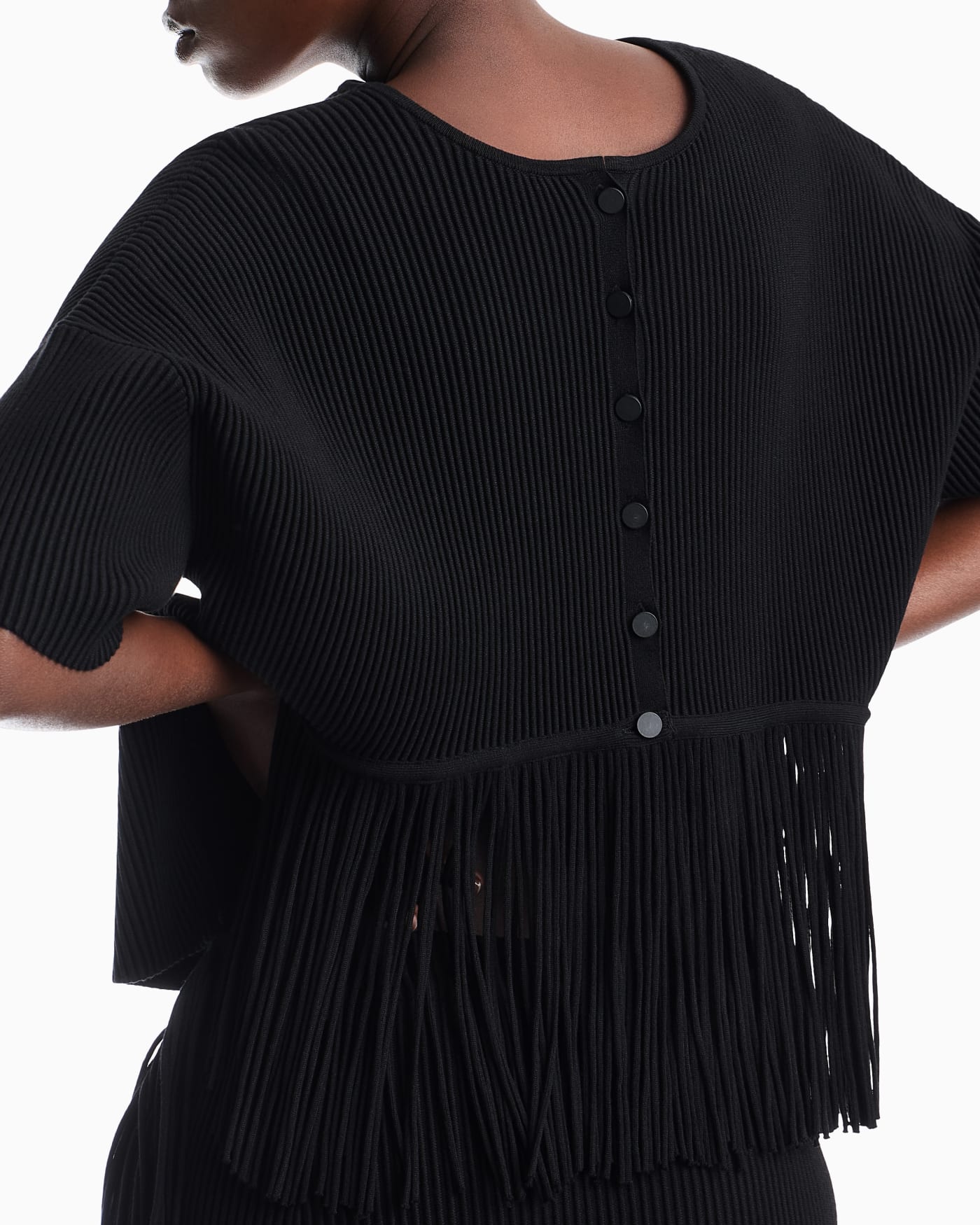Cardigan in viscose ottoman with round neck and fringe