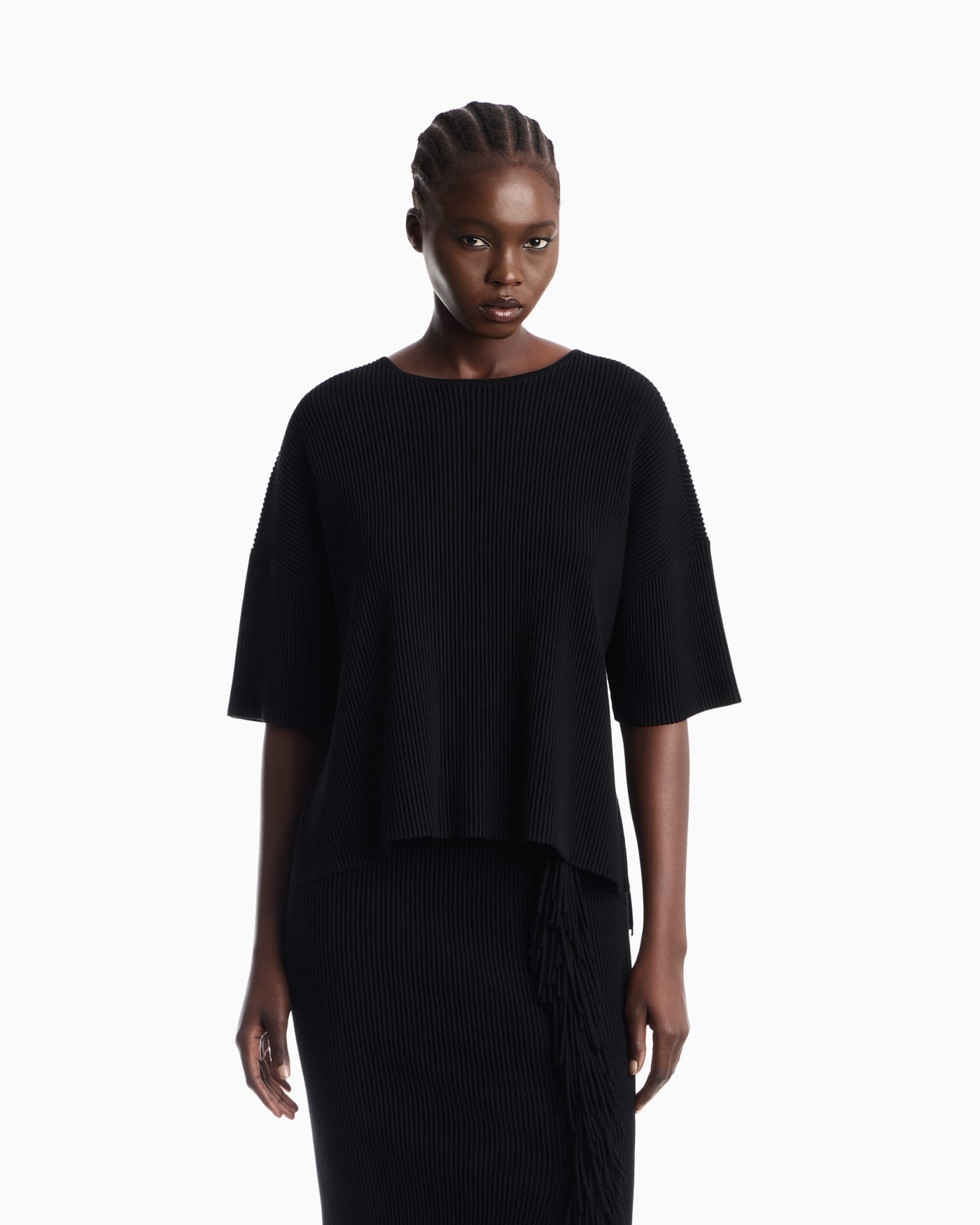 Cardigan in viscose ottoman with round neck and fringe