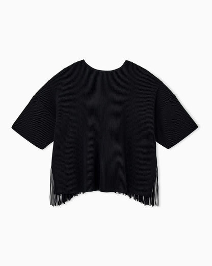 Cardigan in viscose ottoman with round neck and fringe