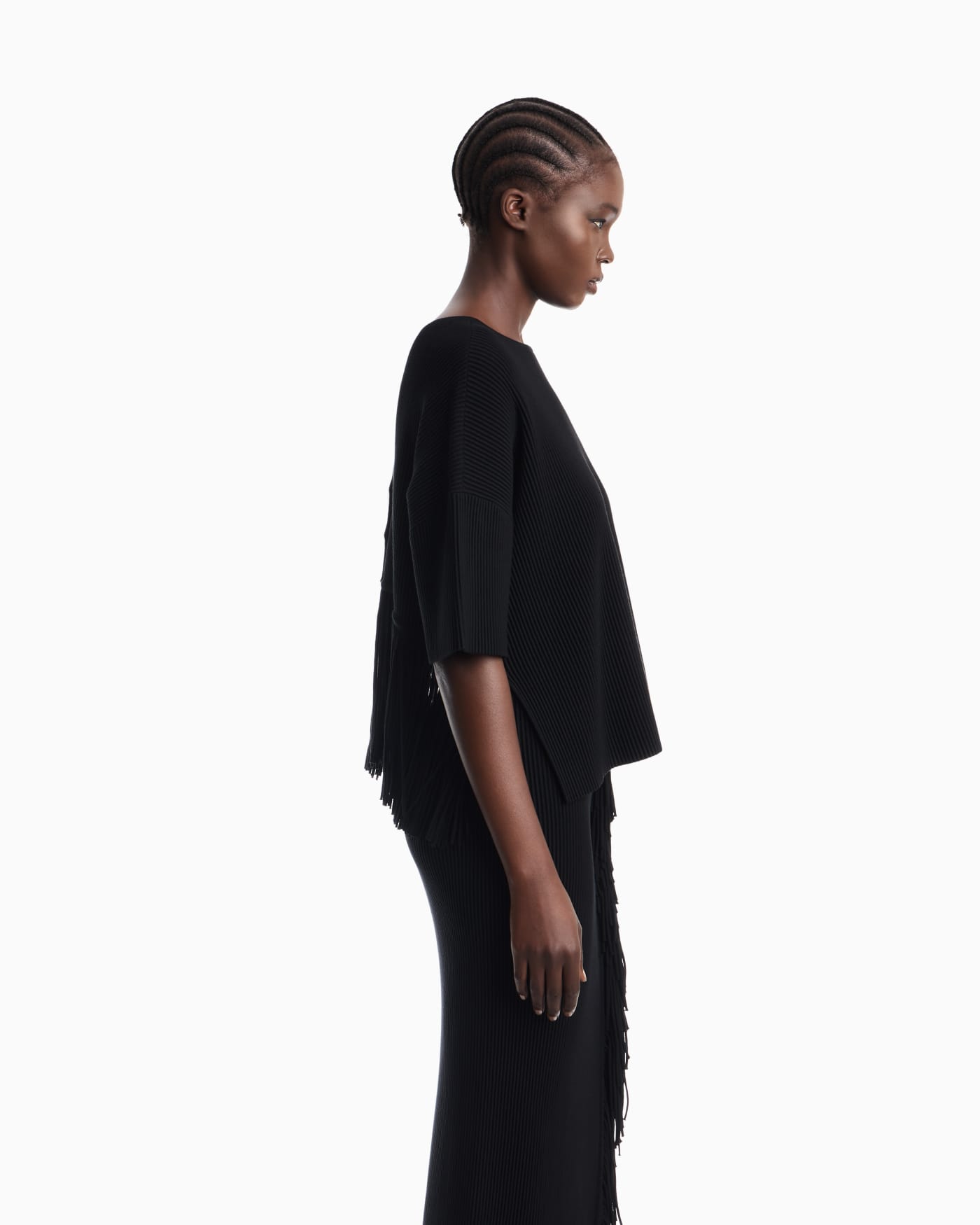 Cardigan in viscose ottoman with round neck and fringe