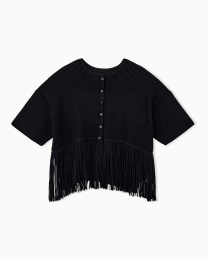 Cardigan in viscose ottoman with round neck and fringe