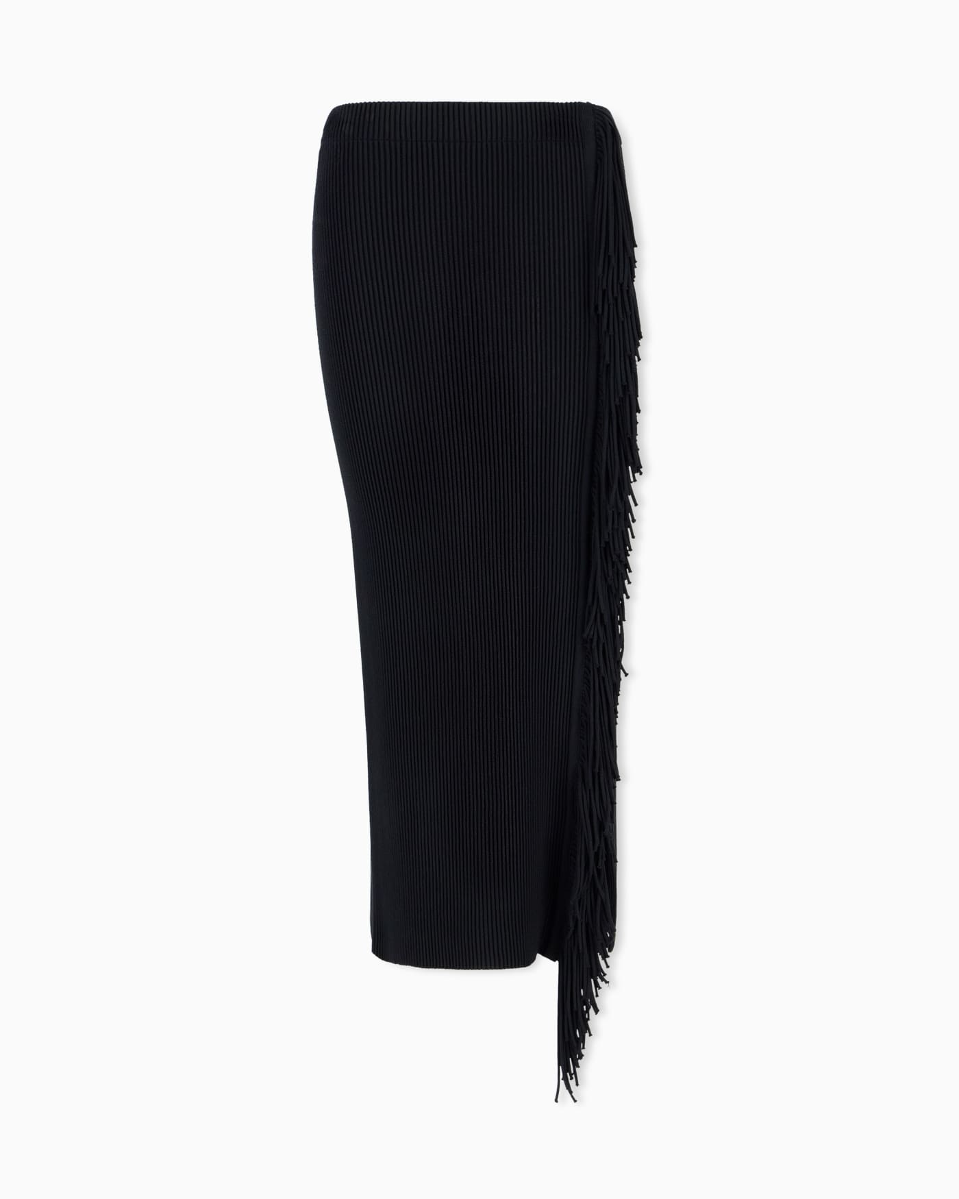 High-waisted viscose skirt with a slit and side fringe