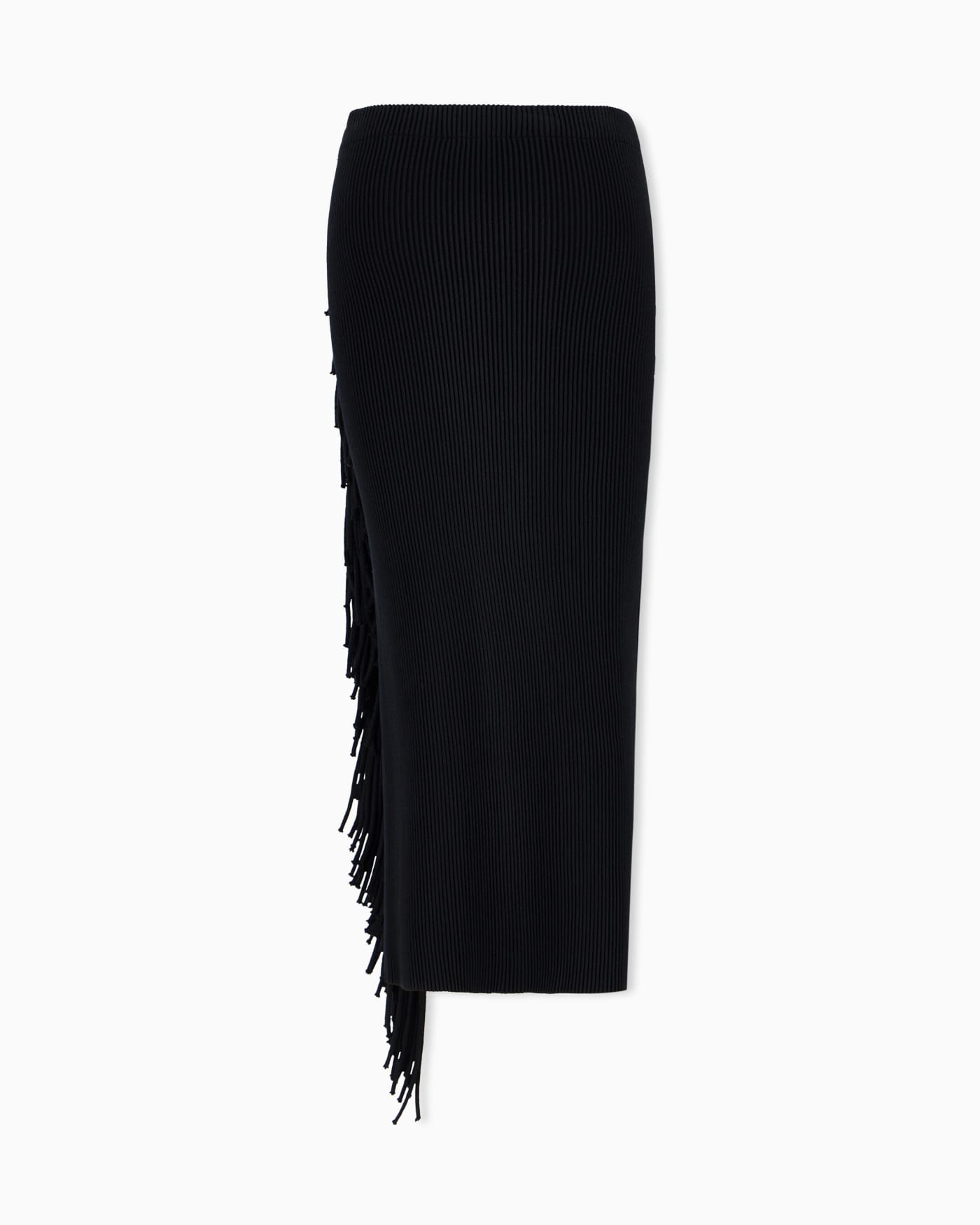 High-waisted viscose skirt with a slit and side fringe