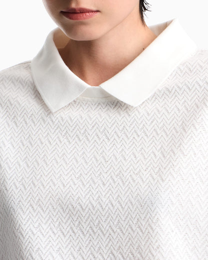 Short-sleeve shirt with double collar and chevron pattern