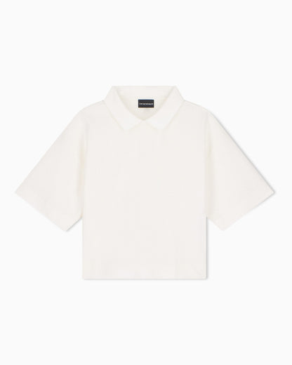 Short-sleeve shirt with double collar and chevron pattern