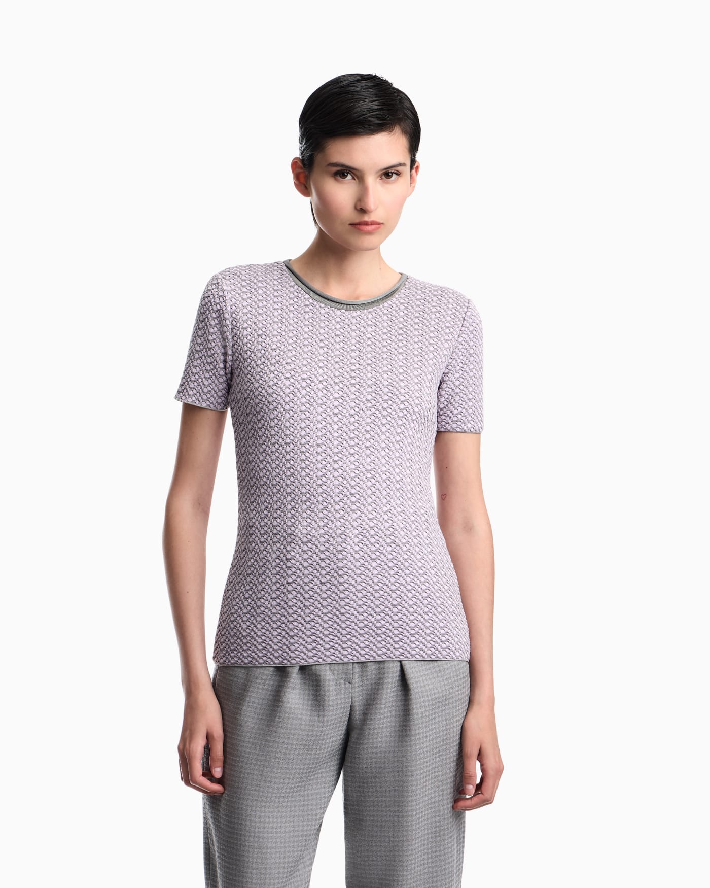 Short-sleeve jumper in geometric jacquard jersey