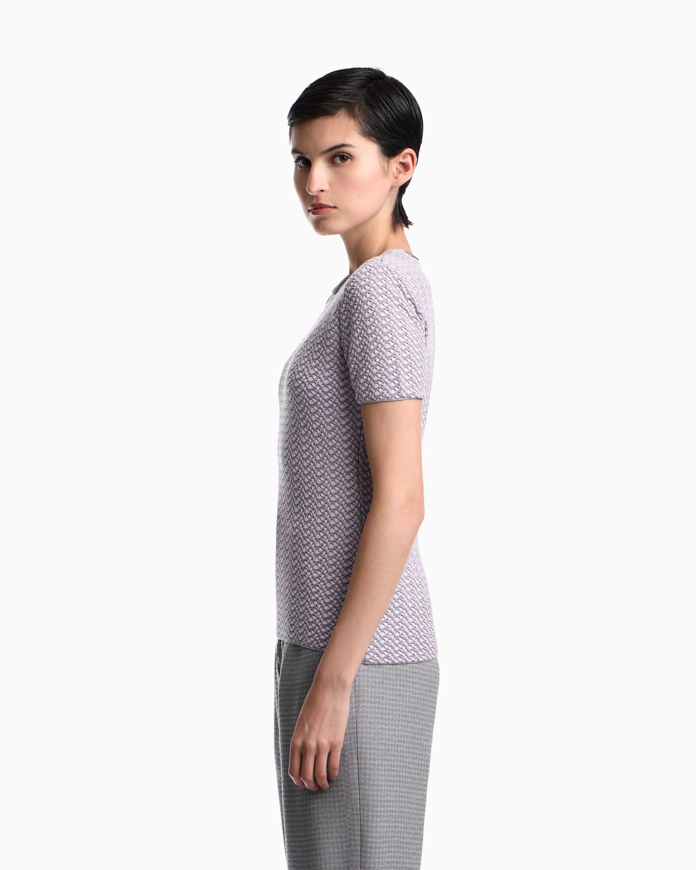 Short-sleeve jumper in geometric jacquard jersey