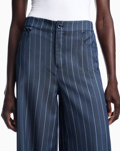 Trousers in jacquard striped denim with a wide leg