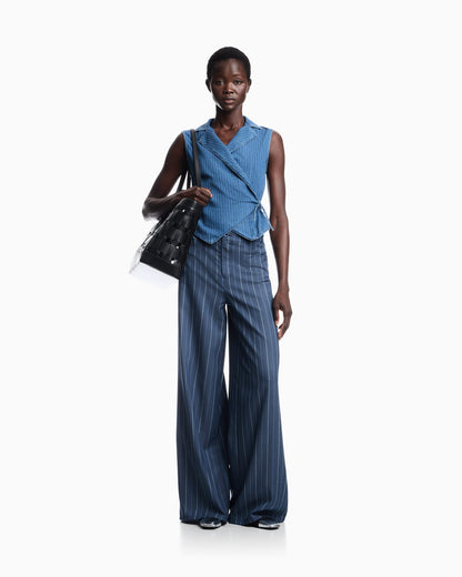 Trousers in jacquard striped denim with a wide leg