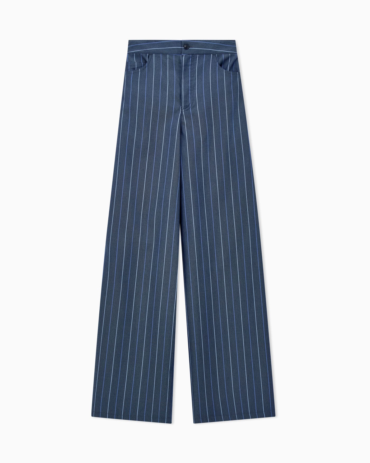 Trousers in jacquard striped denim with a wide leg